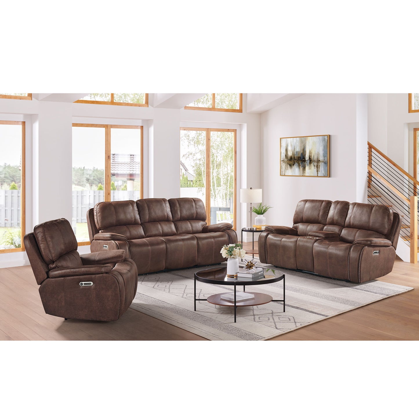 Atlantis - Power Motion Sofa With Power Motion Head Recliner - Heritage Brown
