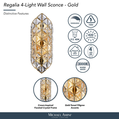 Michael Amini Lighting - Regalia 4-Light Crystal Wall Sconce - Gold