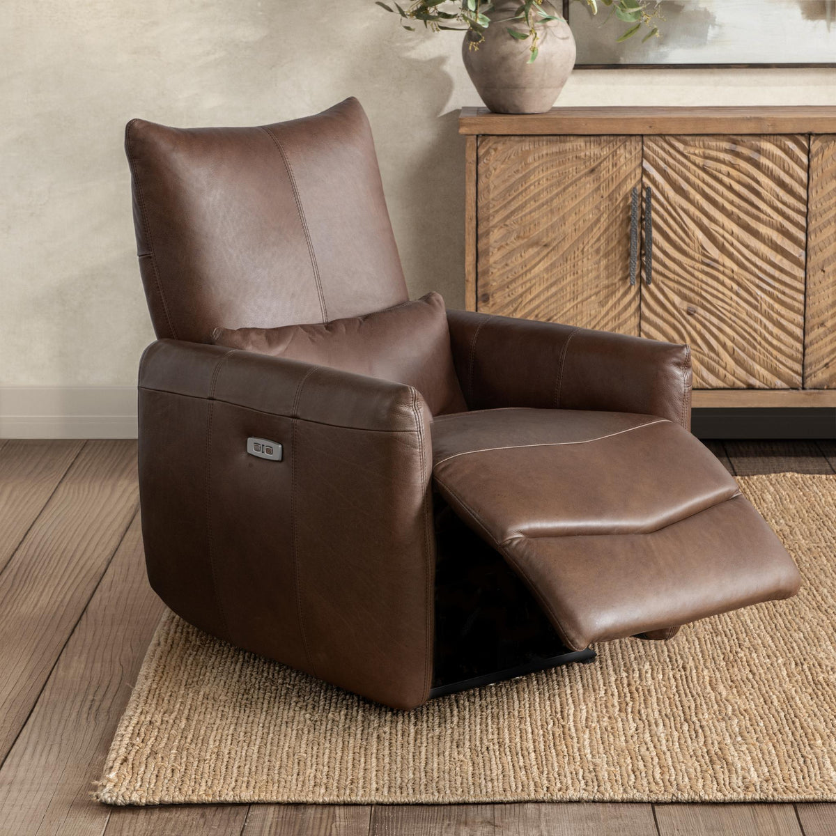 Thaya - Leather Power Recliner - Antique Brown