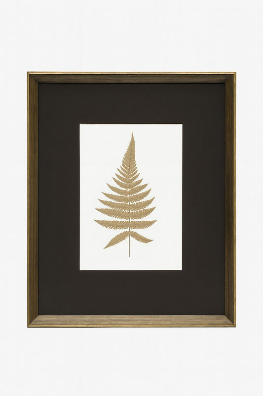 Antique Fern III Framed Print - Gold / White / Brown