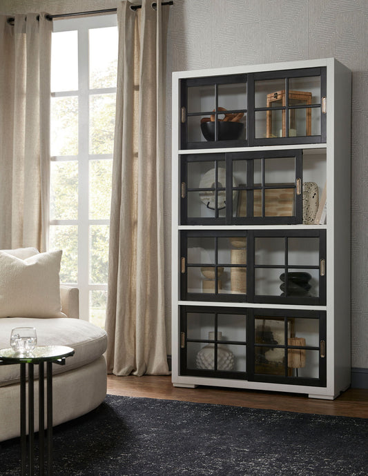 Pulaski Accents - 4-Shelf Sliding Door Bookcase - White / Black
