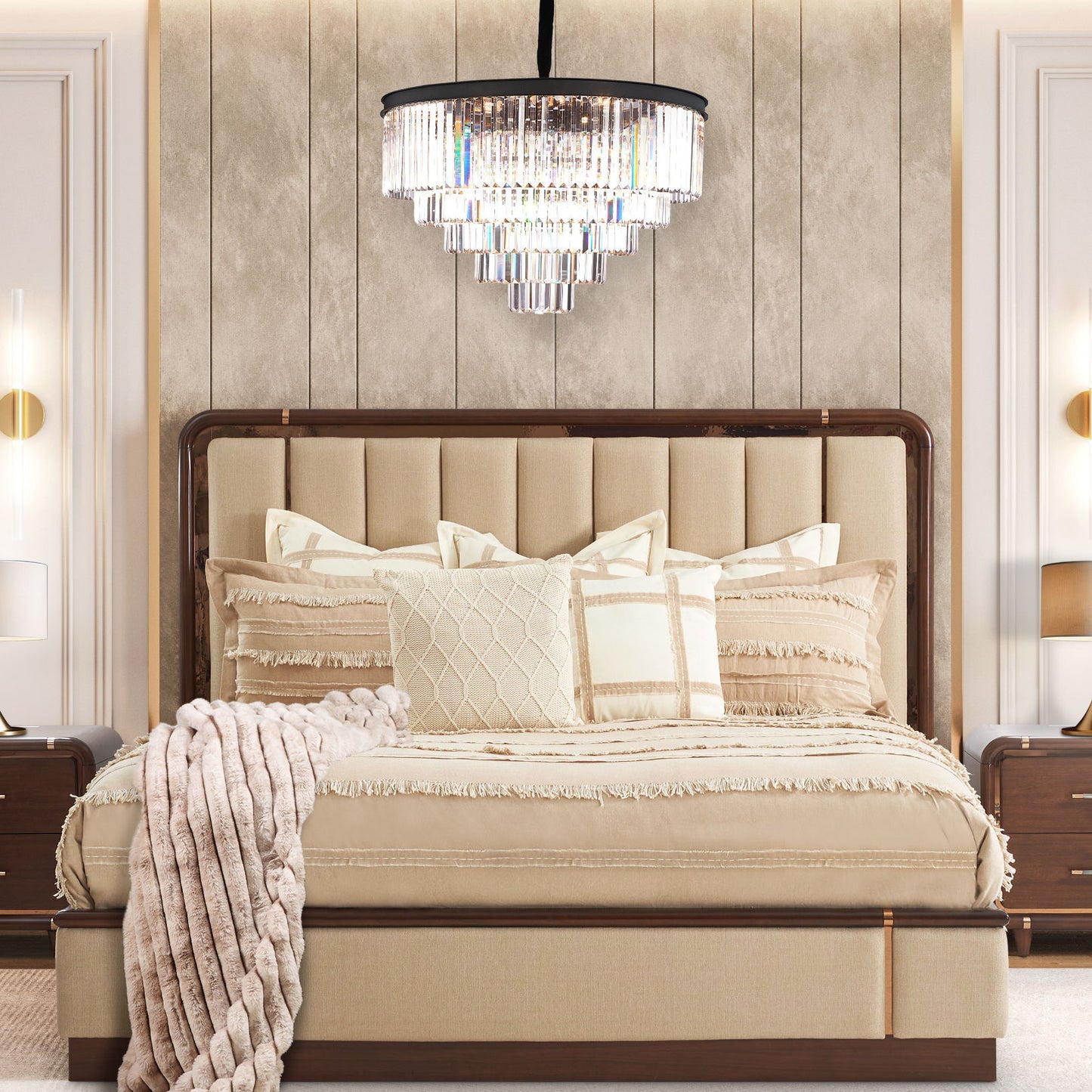 Michael Amini Lighting - Allure 21-Light Round Crystal Chandelier - Matte Black / Pearl Silver