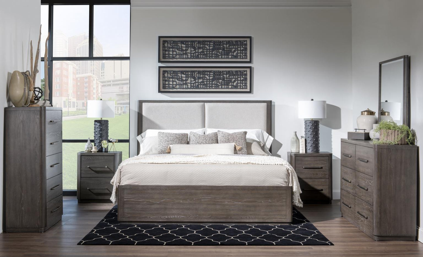 Horizons - Complete Upholstered Panel Bed - Deep Sable