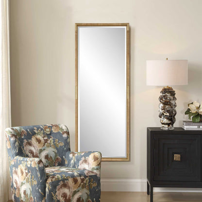 Kampar - Full Length Rattan Tall Mirror - Gold / Woodtone