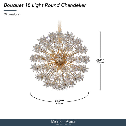 Michael Amini Lighting - Bouquet 18-Light Round Crystal Chandelier - Gold