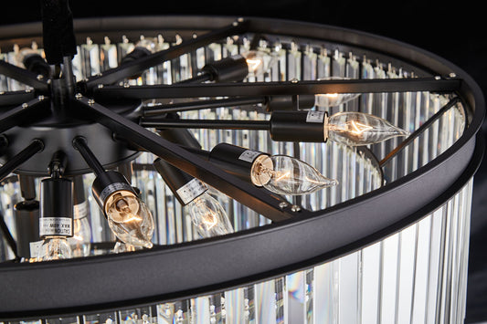 Michael Amini Lighting - Allure 28-Light Round Crystal Chandelier - Matte Black / Pearl Silver