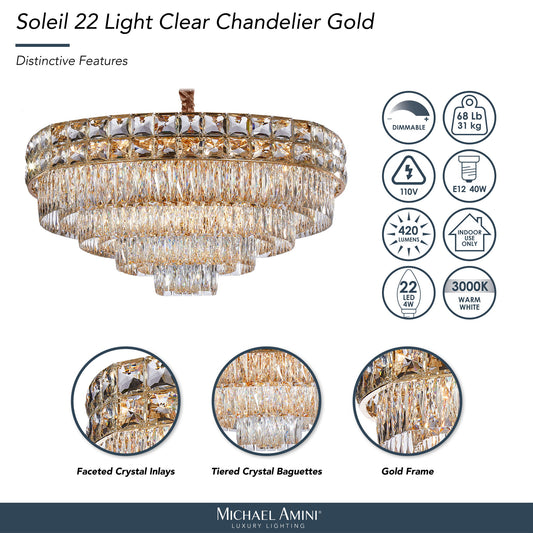 Michael Amini Lighting - Soleil 22-Light Crystal Chandelier - Gold