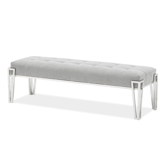 Signature Beds & Benches - Rose Velvet Accent Bench - Gray / Chrome
