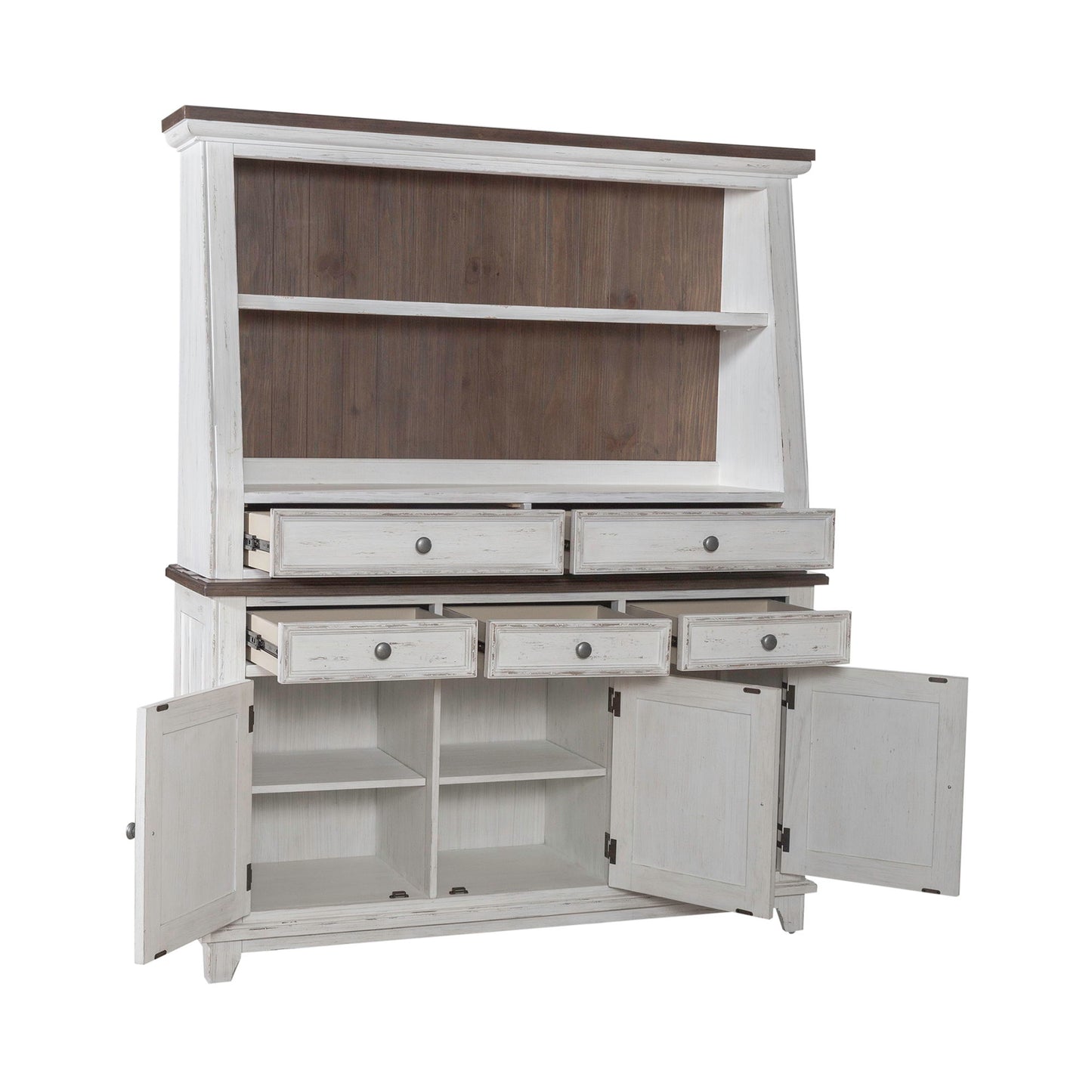 River Place - Server & Hutch - Riverstone White & Tobacco