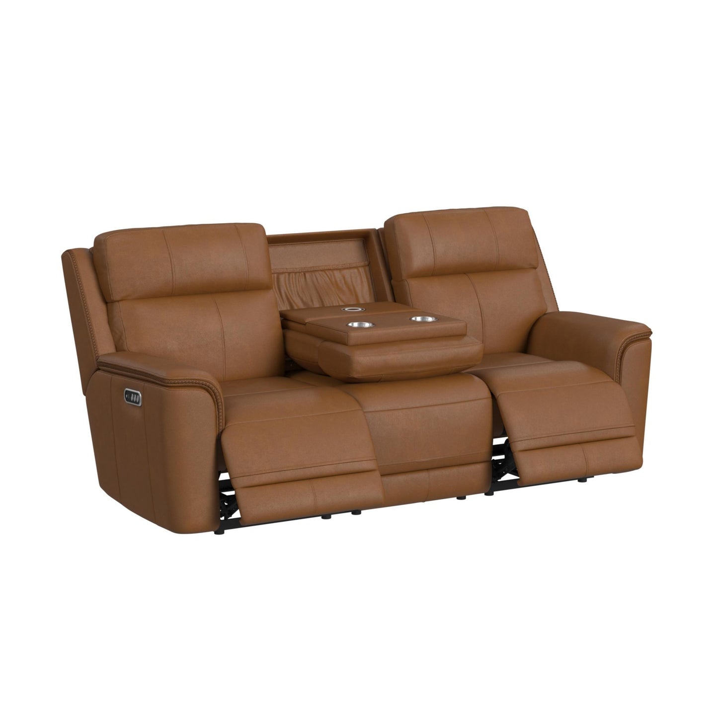 Mustang - Power Motion Sofa With Drop-Down Table, Wireless Charger, Power Headrest And Lumbar - Butternut