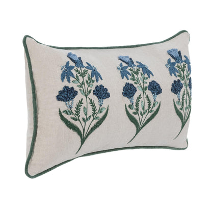 Transcendence - 14" x 26" NV Belcourt Floral Pillow - Floral Natural / Blue