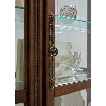 PFC Curios - Lighted Curved Front 4 Shelf Curio Cabinet - Maple Brown