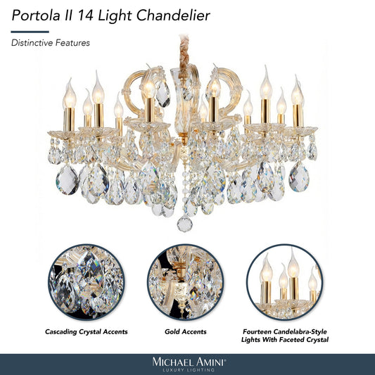 Michael Amini Lighting - Portola 14-Light Traditional Crystal Chandelier - Gold