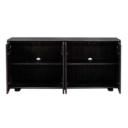 Stevenson - Chiseled 4 Door Cabinet - Black / Brown / Woodtone