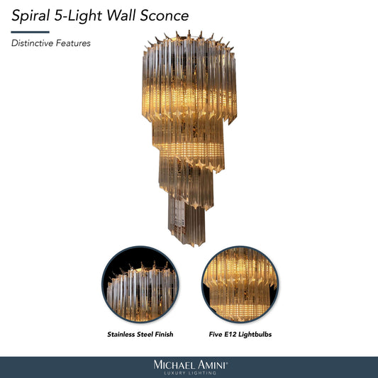 Michael Amini Lighting - Spiral 5-Light 25" Crystal Wall Sconce - Gold / Brown