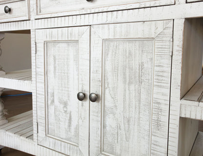 Stone - Kitchen Island With 3 Drawer / 2 Doors / 4 Shelves And Casters - Antiqued Ivory / Weathered Gray