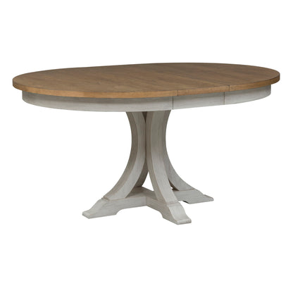 Farmhouse Reimagined - Oval Pedestal Table Base - Antique White / Chestnut Tops