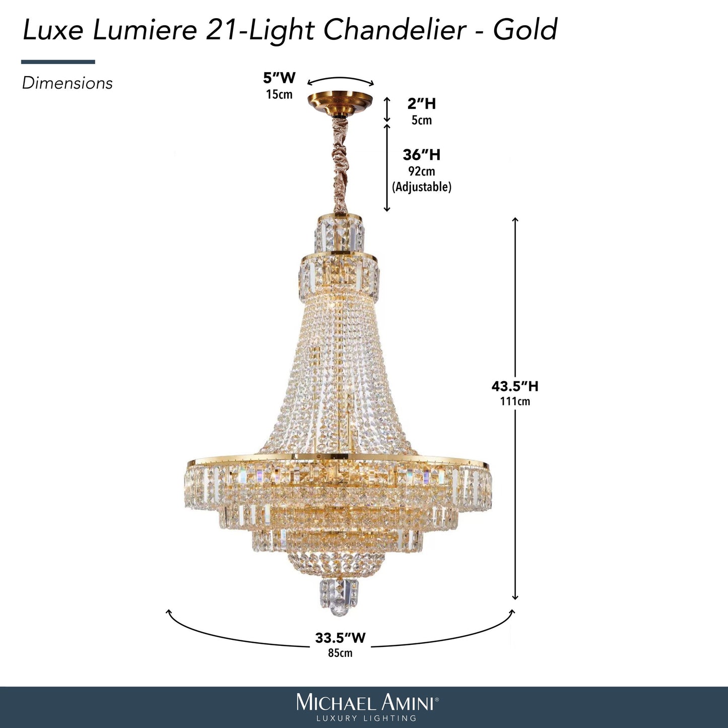 Michael Amini Lighting - Luxe Lumiere 21-Light Crystal Chandelier - Gold