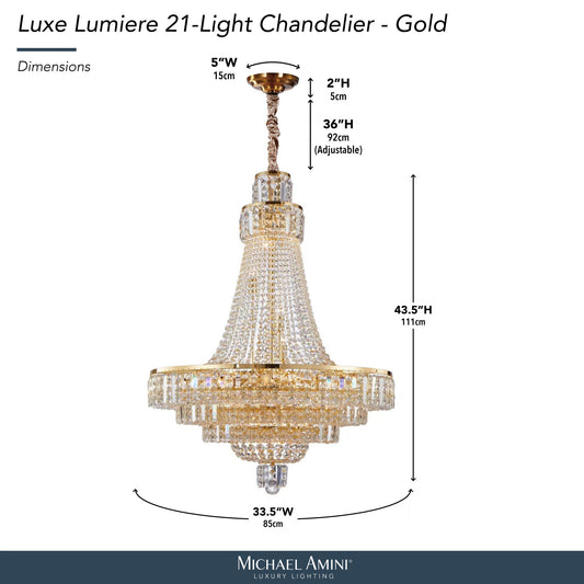 Michael Amini Lighting - Luxe Lumiere 21-Light Crystal Chandelier - Gold