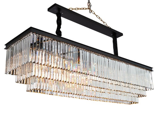 Michael Amini Lighting - Allure 20-Light Rectangular Crystal Chandelier - Matte Black / Pearl Silver