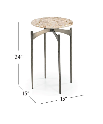Thea - Accent Table - Italian Crema Marble / Nickel Iron