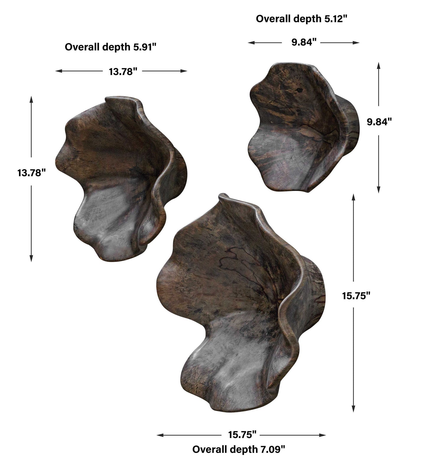 Two Wood - Wall Decor (Set of 3) - Mocha