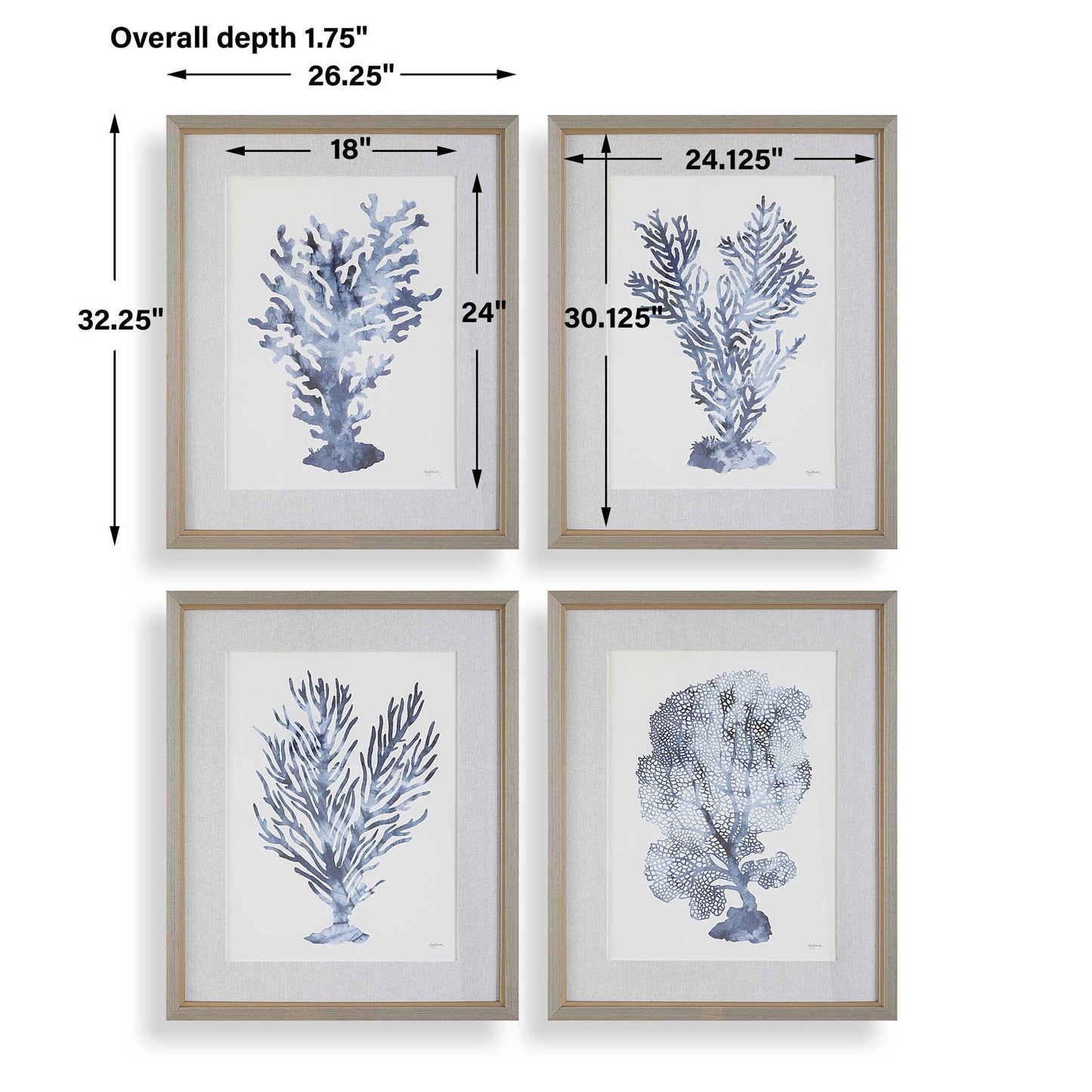 Shibori Coral - Framed Prints (Set of 4) - Light Gray