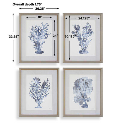 Shibori Coral - Framed Prints (Set of 4) - Light Gray