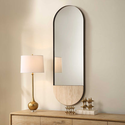 Russo - Travertine Tall Oval Mirror - Bronze / Brown / Gold