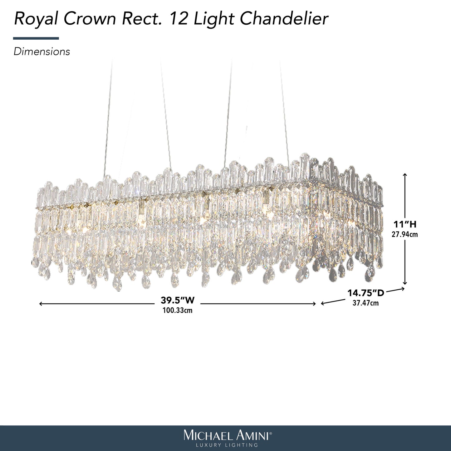 Michael Amini Lighting - Royal Crown Rectangular 12-Light Crystal Chandelier - Clear