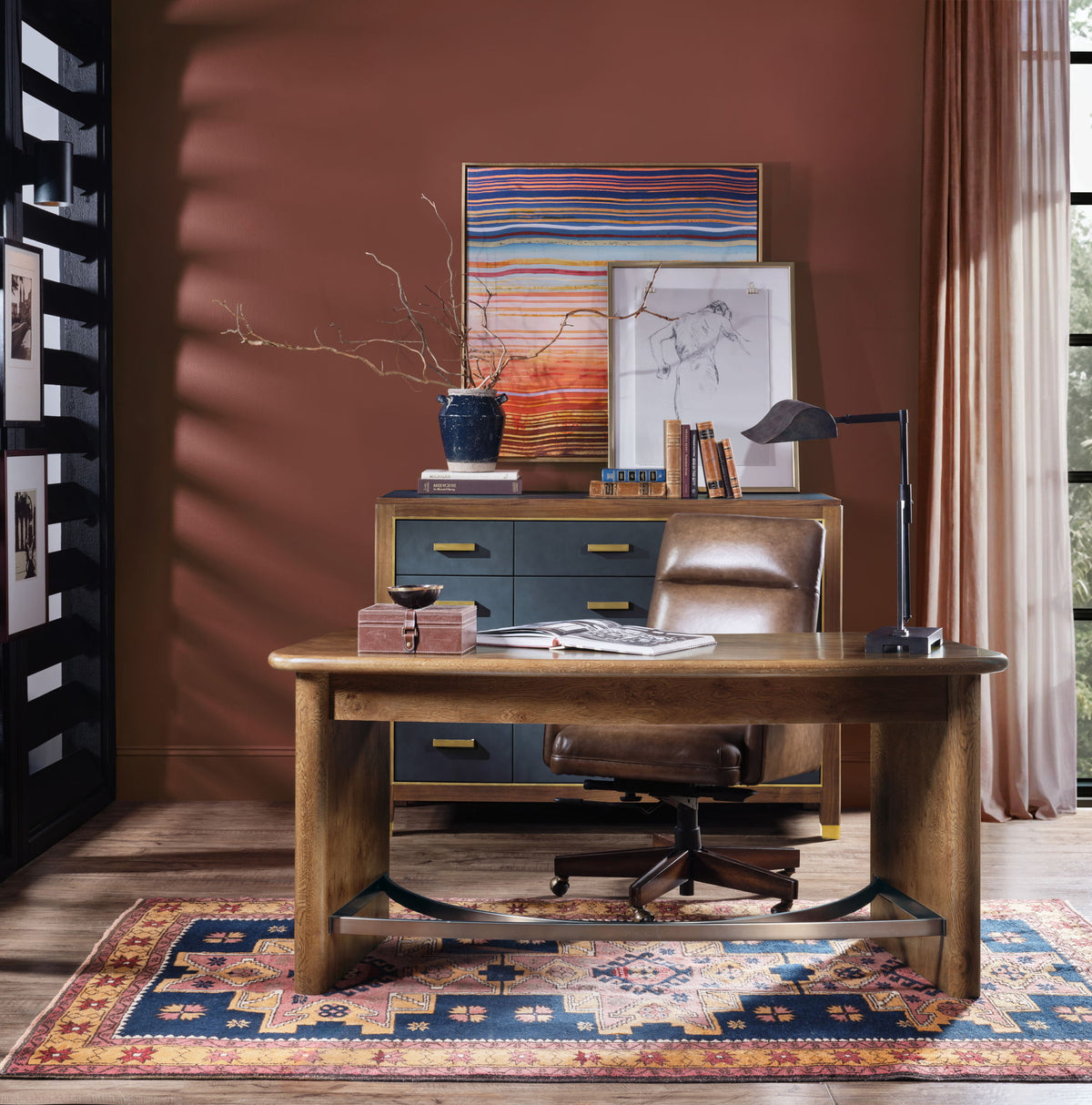 Melange - Geneva Accent Drawer Chest - Blue / Medium Walnut