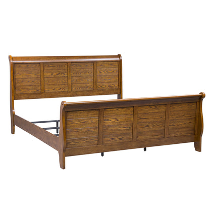 Grandpas Cabin - King Sleigh Headboard & Footboard - Aged Oak