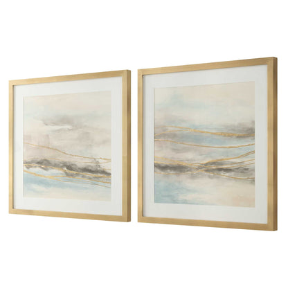 So Golden - Abstract Landscape Prints (Set of 2) - Black / Blue / Brass / Gold / Gray / Pink / White