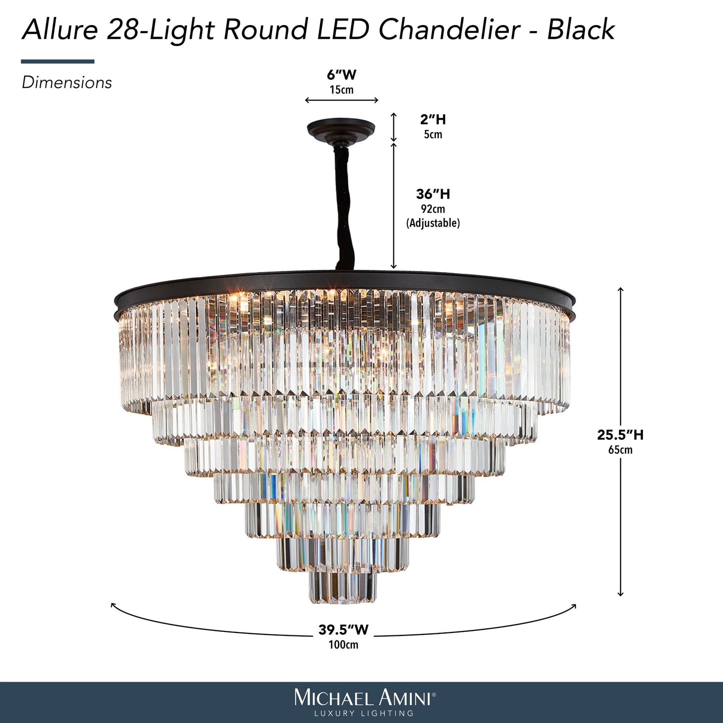 Michael Amini Lighting - Allure 28-Light Round Crystal Chandelier - Matte Black / Pearl Silver