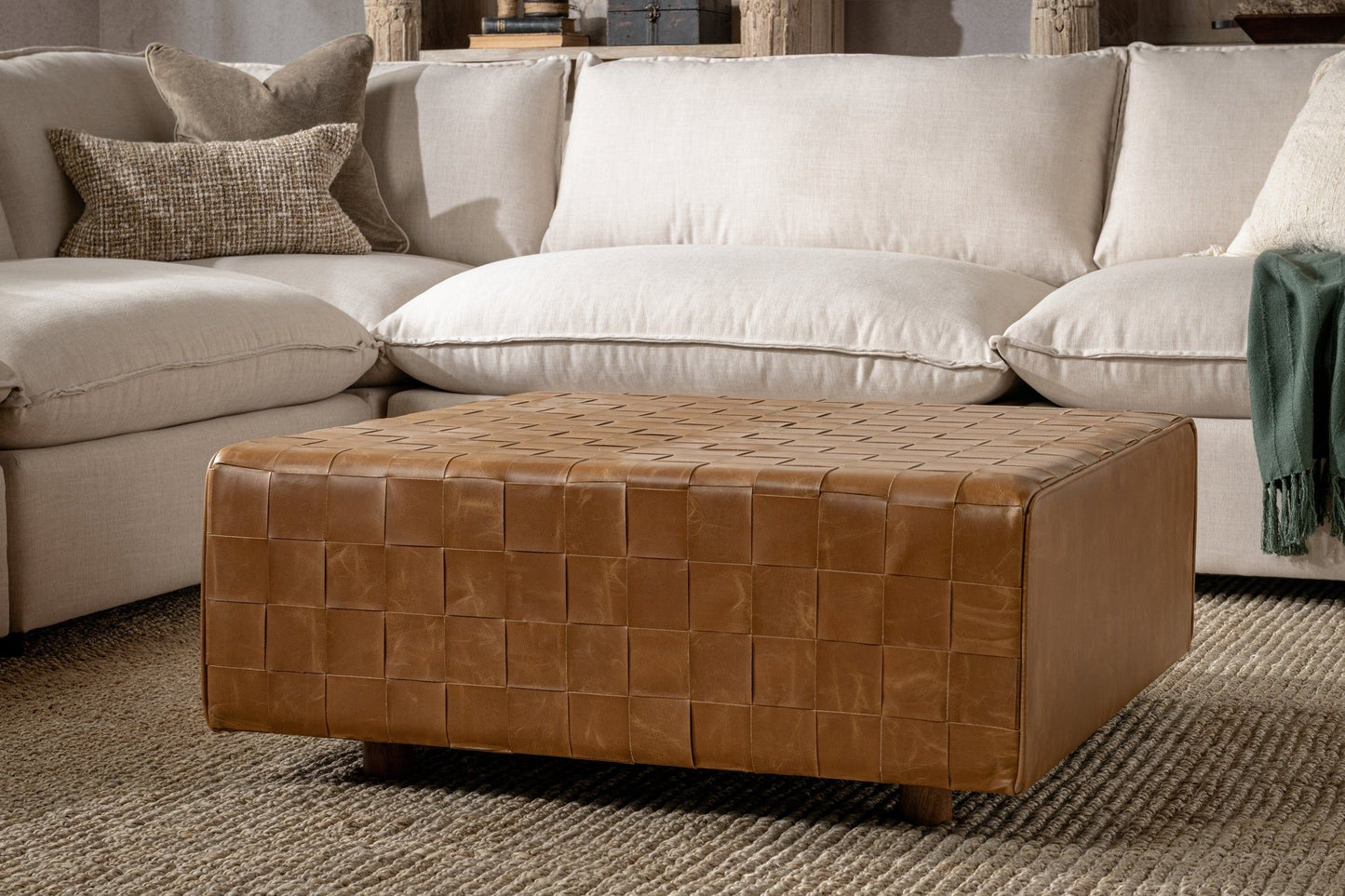 Bridgitte - Leather Square Ottoman - Autum Maple