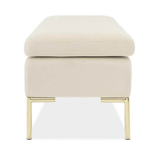 Signature Beds & Benches - Zennia Velvet Accent Bench - Ivory / Gold