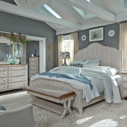 Farmhouse Reimagined - 5 Drawer Chest - Antique White / Chestnut Tops