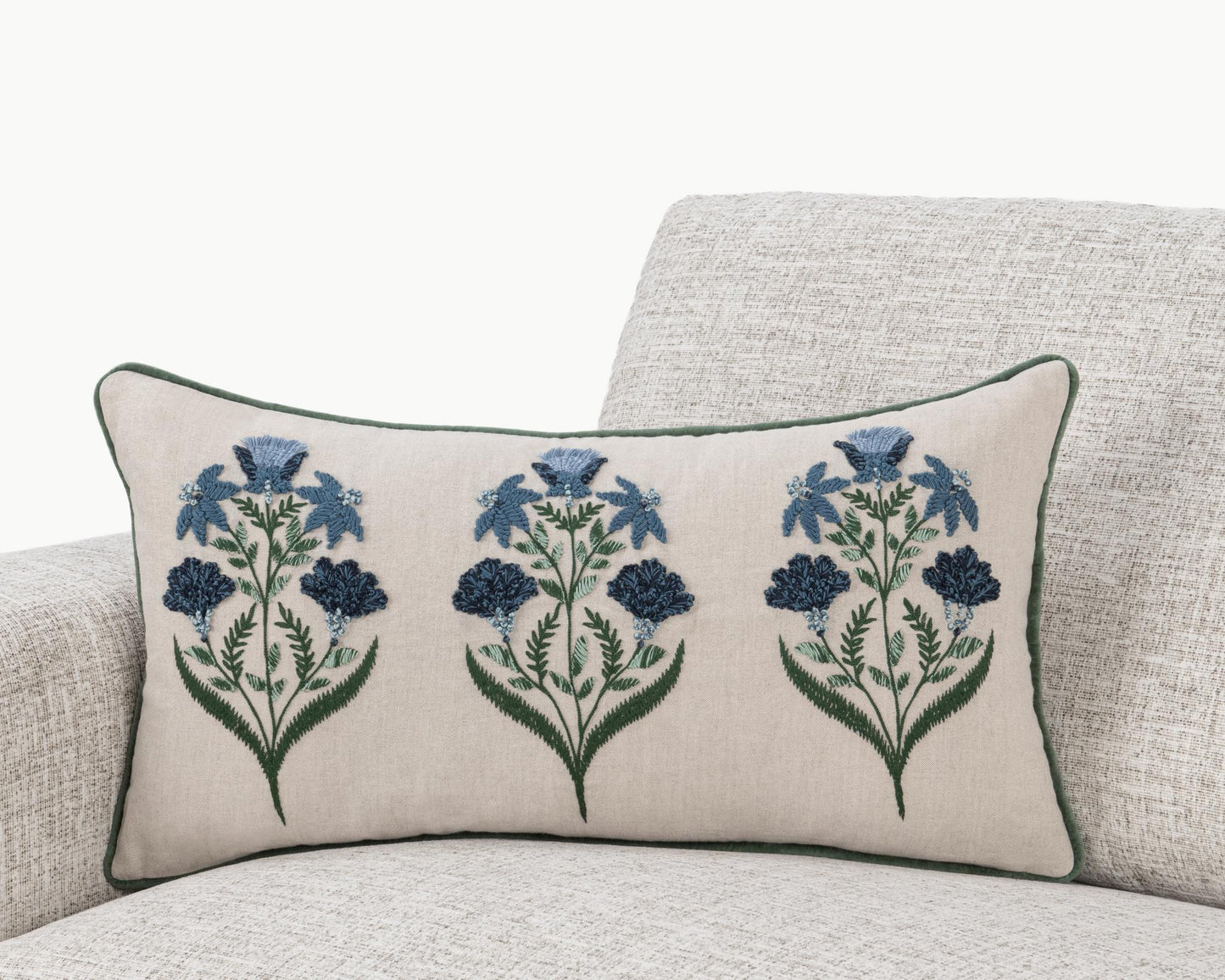 Transcendence - 14" x 26" NV Belcourt Floral Pillow - Floral Natural / Blue