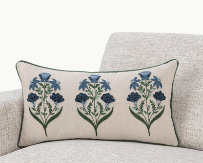 Transcendence - 14" x 26" NV Belcourt Floral Pillow - Floral Natural / Blue