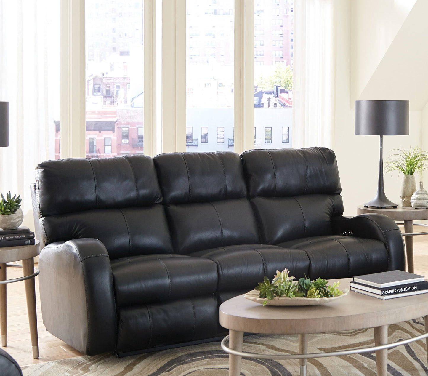 Angelo - Leather Power Reclining Sofa - Black