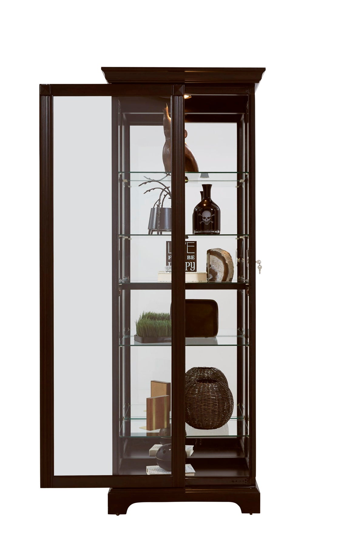 PFC Curios - Locking Slide Door 5 Shelf Curio Cabinet - Deep Cherry Brown