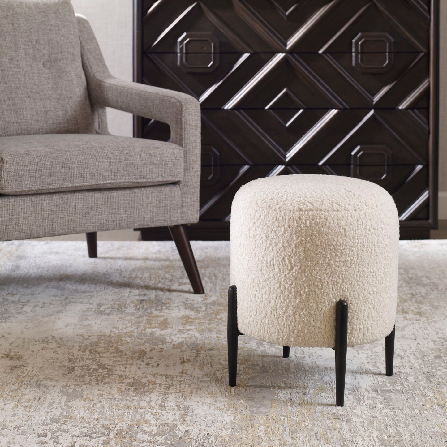 Arles - Shearling Brass Ottoman
