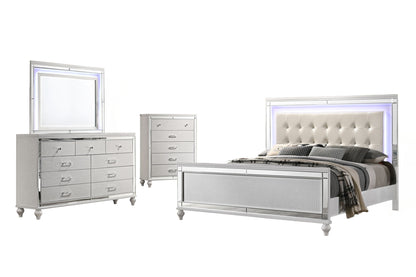 Valentino - Queen 4 Piece Bedroom Set (Bed, Dresser, Mirror, Chest) - White