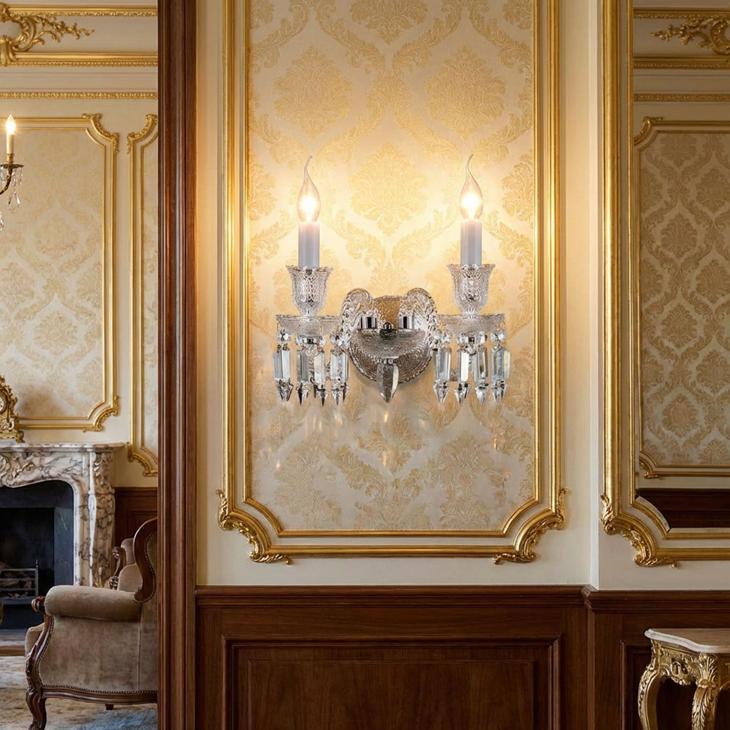 Michael Amini Lighting - Treviso 2-Light Traditional Crystal Wall Sconce - Clear