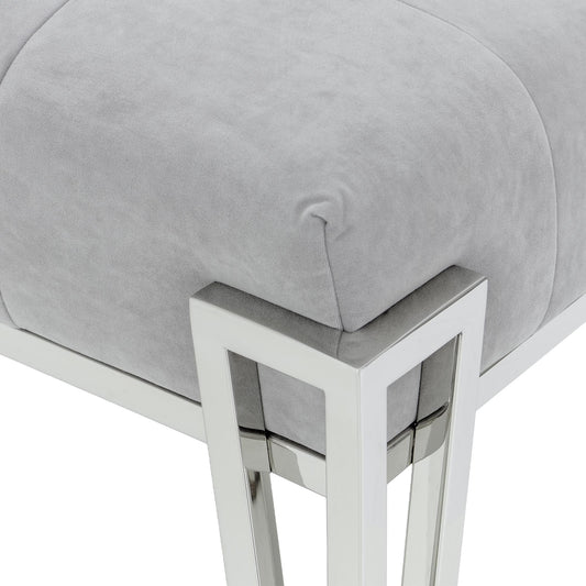 Signature Beds & Benches - Rose Velvet Accent Bench - Gray / Chrome