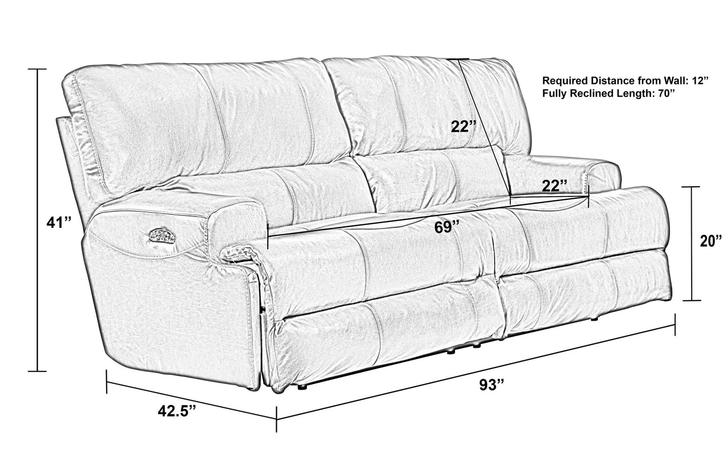 Wembley - Power Headrest With Lumbar Lay Flat Reclining Sofa