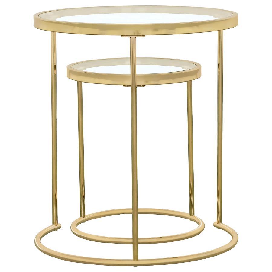 Maylin - 2 Piece Round Glass Top Nesting Table Set - Gold