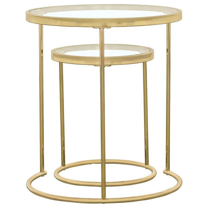 Maylin - 2 Piece Round Glass Top Nesting Table Set - Gold