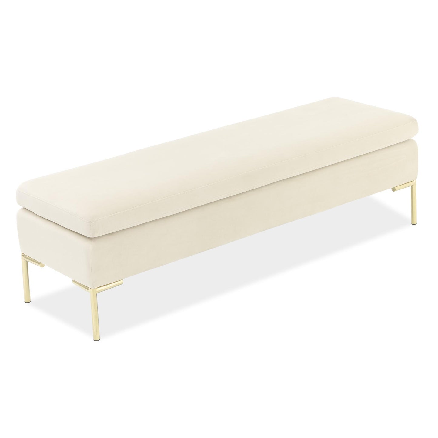 Signature Beds & Benches - Zennia Velvet Accent Bench - Ivory / Gold
