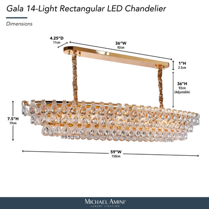 Michael Amini Lighting - Gala 14-Light Rectangular LED Chandelier - Gold